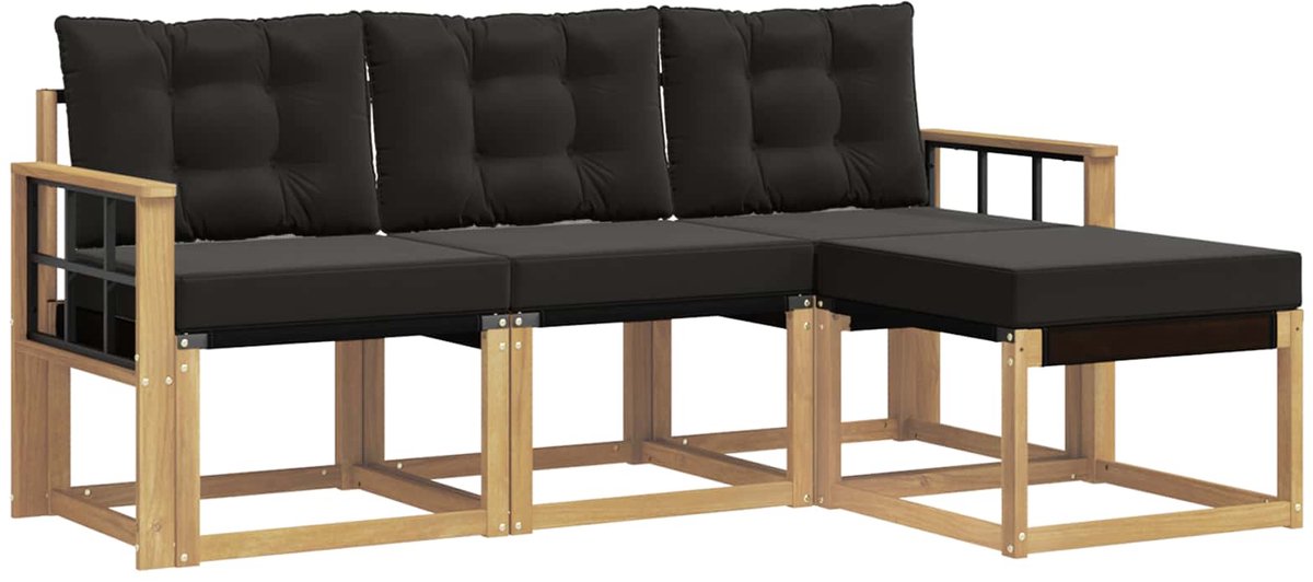 vidaXL Buiten - bank - set - 4 - st - 4-zits - Wit - en - zwart Wit en zwart
