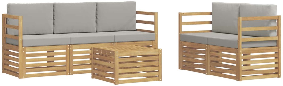 vidaXL Buiten - bank - set - 6 - st - 5-zits - Wit - en - Lichtgrijs - Polyester Wit en Lichtgrijs