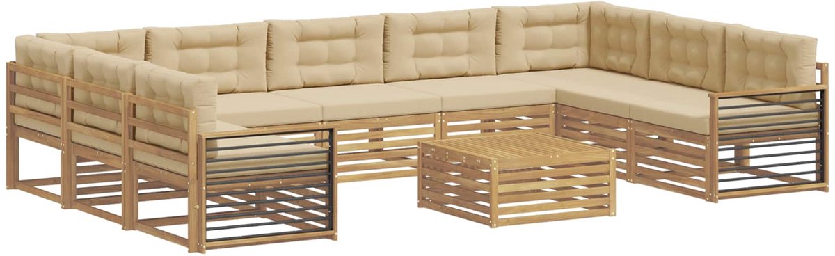 vidaXL Buiten - bank - set - 10 - st - 9-zits - Wit - en - Beige - Massief - Acacia - Hout Wit en Beige