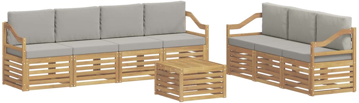vidaXL Sofa-Sets - 8 - st - 7-zits - White - and - Light - Grey - Polyester Wit en lichtgrijs