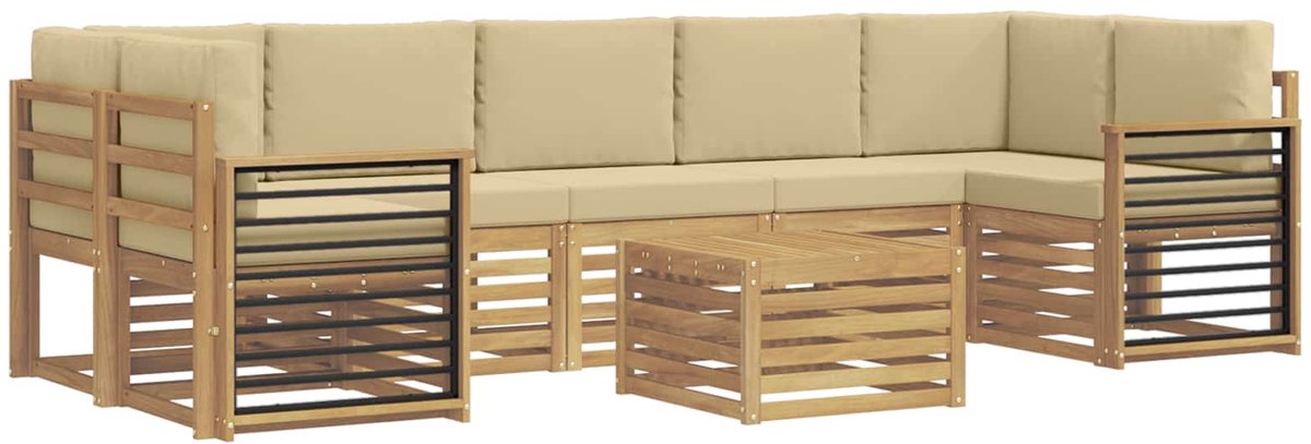 vidaXL Buiten - bank - set - 8 - st - 7-zits - Wit - en - Beige - Polyester Wit en Beige