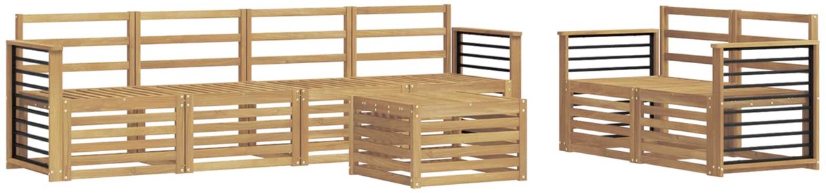 vidaXL Buiten - bank - set - 7 - st - 6-zits - White - Solid - Acacia - Wood Wit
