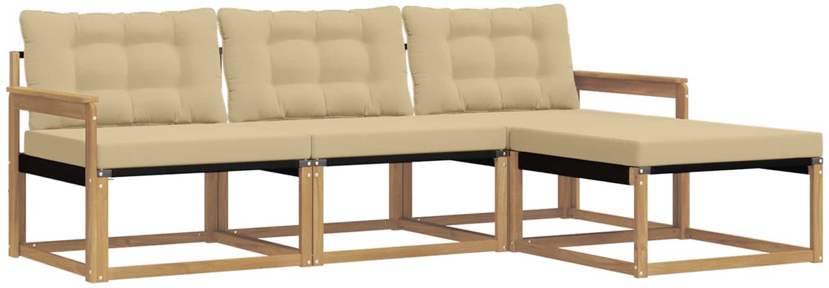 vidaXL Buiten - bank - set - 4 - st - 4-zits - Wit - en - Beige Wit en Beige