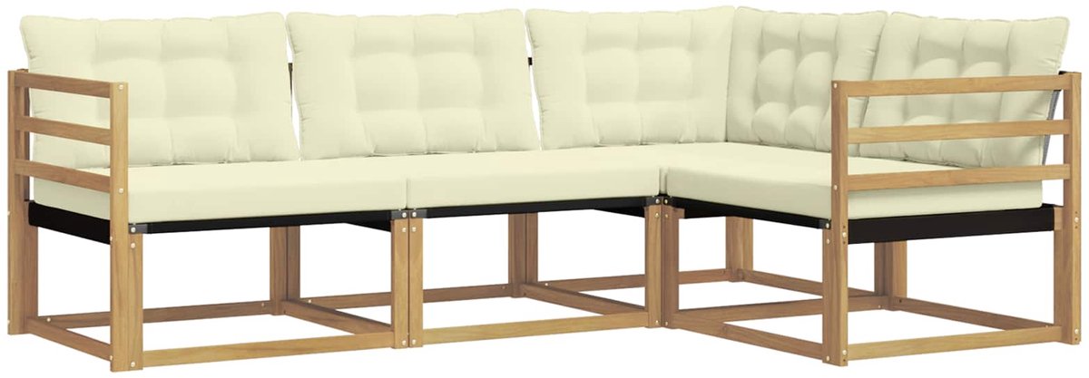 vidaXL Buiten - bank - set - 4 - st - Wit - en - crèmekleurig Wit en crèmekleurig