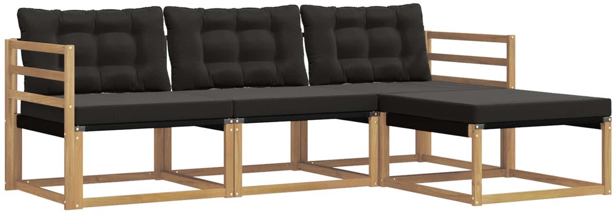 vidaXL Buiten - bank - set - 4 - st - 4-zits - Wit - en - zwart Wit en zwart