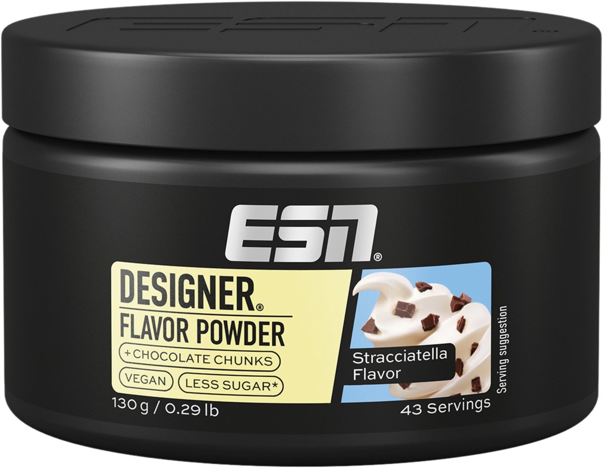 ESN Designer Flavor Powder Stracciatella - 130g (43 porties) - Smaakpoeder met 35% Echte Chocoladestukjes, voor Kwark, Yoghurt en Havermout, Made in Germany