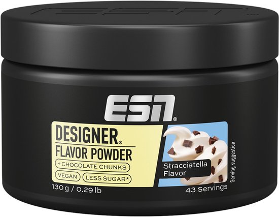 ESN Designer Flavor Powder Stracciatella - 130g (43 porties) - Smaakpoeder met 35% Echte Chocoladestukjes, voor Kwark, Yoghurt en Havermout, Made in Germany