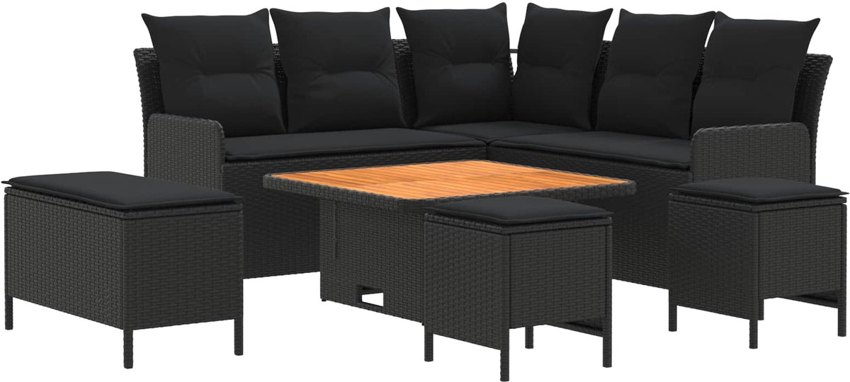 vidaXL Meubelsets - 7 - st - Zwart - 90 - x - 90 - x - 68 - cm - PE - Riet