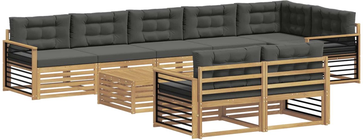 vidaXL Buiten - bank - set - 9 - st - 8-zits - Wit - en - antracietkleurig - Polyester Wit en antracietkleurig
