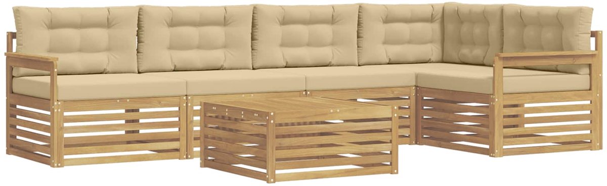 vidaXL Buiten - bank - set - 6 - st - 5-zits - Wit - en - Beige - Polyester Wit en Beige