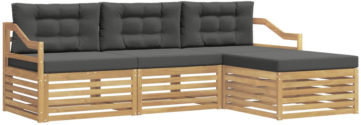 vidaXL Buiten - bank - set - 4 - st - 4-zits - Wit - en - antracietkleurig - Polyester Wit en antracietkleurig