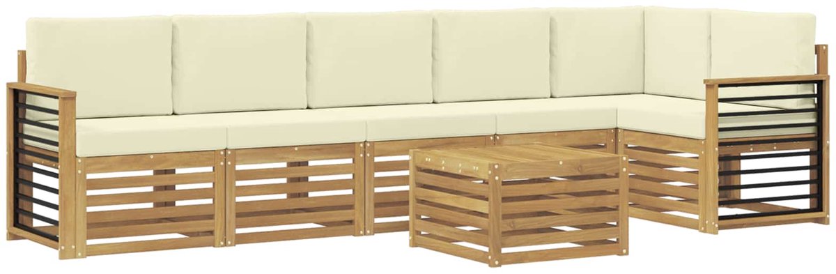 vidaXL Buiten - bank - set - 7 - st - 6-zits - Wit - en - crèmekleurig - Polyester Wit en crèmekleurig