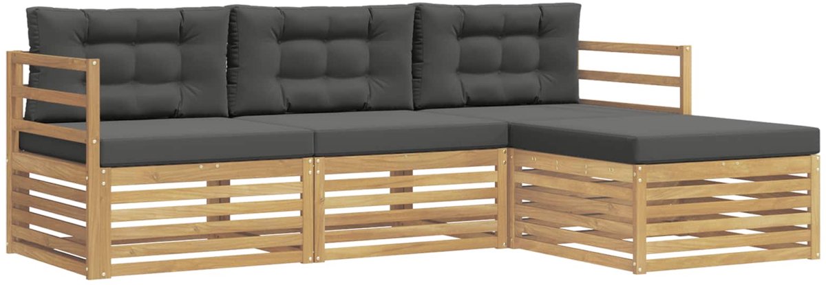 vidaXL Buiten - bank - set - 4 - st - 4-zits - Wit - en - antracietkleurig - Polyester Wit en antracietkleurig