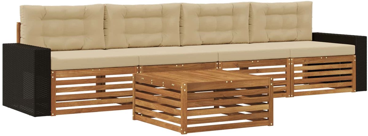vidaXL Buiten - bank - set - 5 - st - 4-zits - Natuurlijk - en - Beige Natuurlijk en Beige