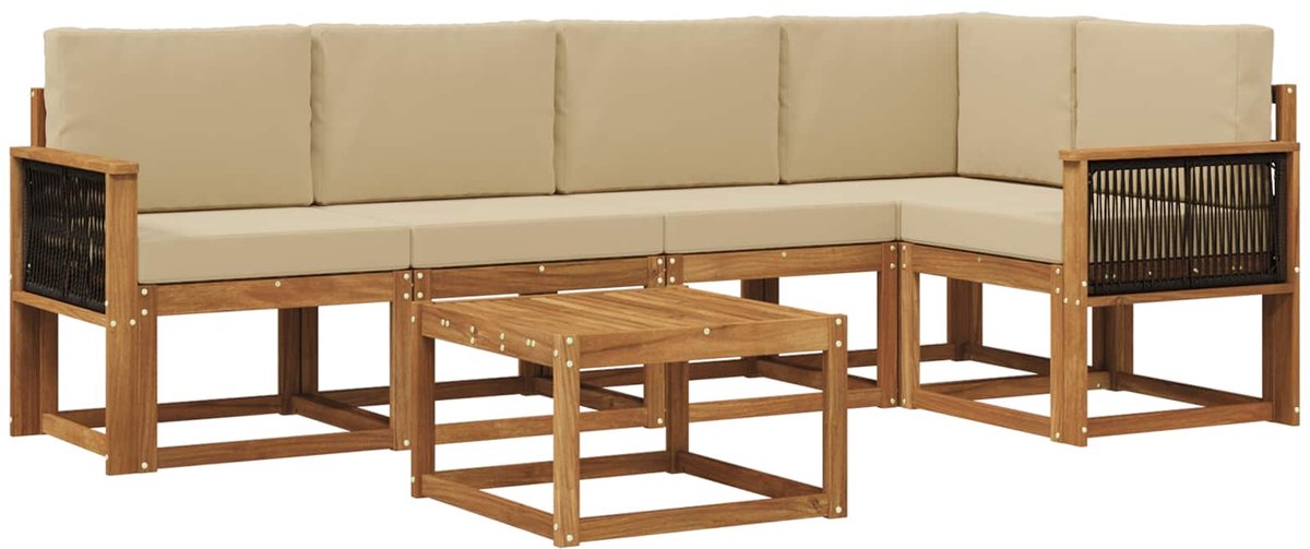 vidaXL Buiten - bank - set - 6 - st - 5-zits - Natuurlijk - en - Beige Natuurlijk en Beige