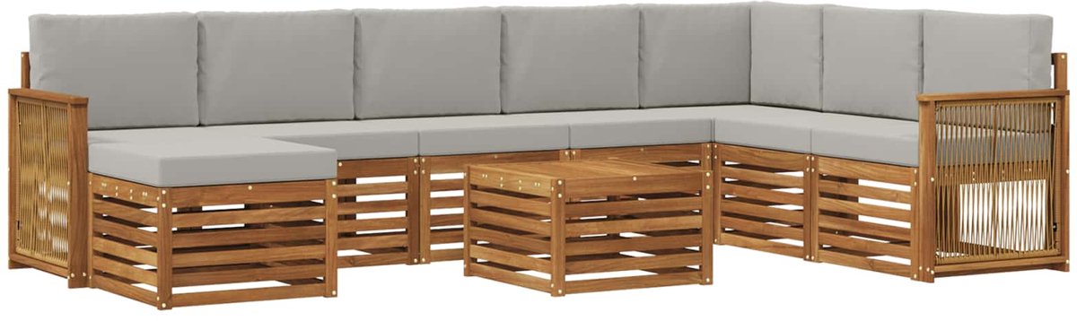 vidaXL Buiten - bank - set - 9 - st - 8-zits - Naturel - en - lichtgrijs Naturel en lichtgrijs