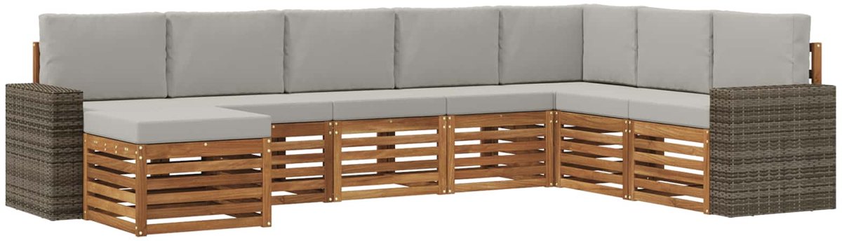 vidaXL Buiten - bank - set - 8 - st - 8-zits - Naturel - en - lichtgrijs Naturel en lichtgrijs