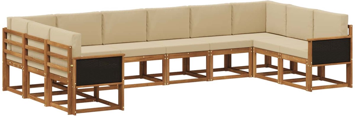 vidaXL Buiten - bank - set - 10 - st - 10-zits - Natuurlijk - en - Beige Natuurlijk en Beige