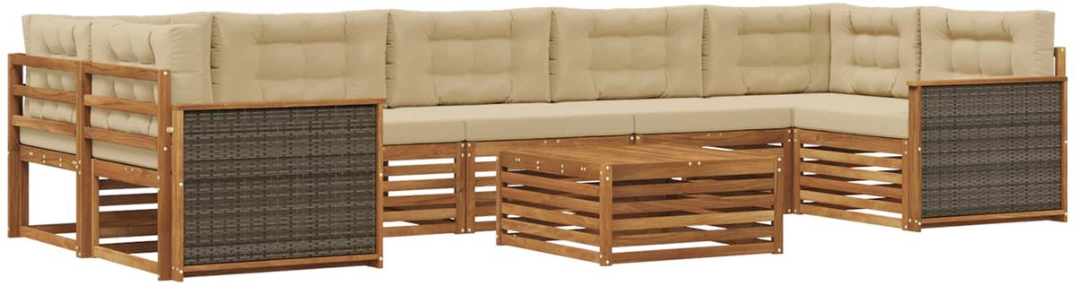 vidaXL Buiten - bank - set - 8 - st - 7-zits - Natuurlijk - en - Beige Natuurlijk en Beige