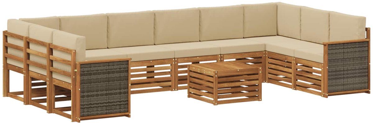 vidaXL Buiten - bank - set - 11 - st - 10-zits - Natuurlijk - en - Beige Natuurlijk en Beige