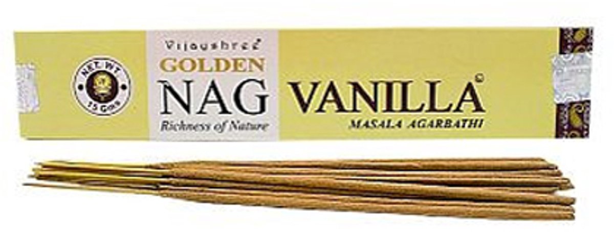 Golden Nag Wierook Stokjes - Golden Nag Wierook - Vanille - 15 Gram - Los Pakje Bruin