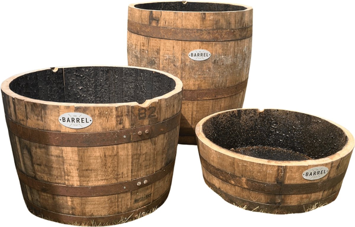 Set van 3 Whiskyvat plantenbakken
