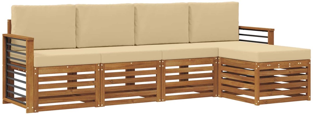 vidaXL Buiten - bank - set - 5 - st - 5-zits - Natuurlijk - en - Beige Natuurlijk en Beige