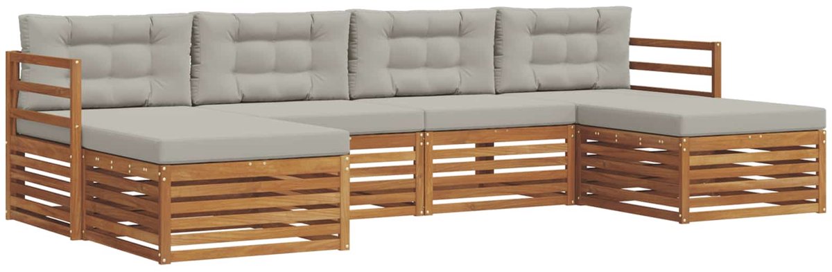 vidaXL Buiten - bank - set - 6 - st - 4-zits - Naturel - en - lichtgrijs Naturel en lichtgrijs