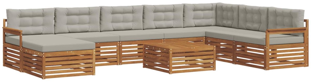 vidaXL Buiten - bank - set - 9 - st - 7-zits - Naturel - en - lichtgrijs Naturel en lichtgrijs