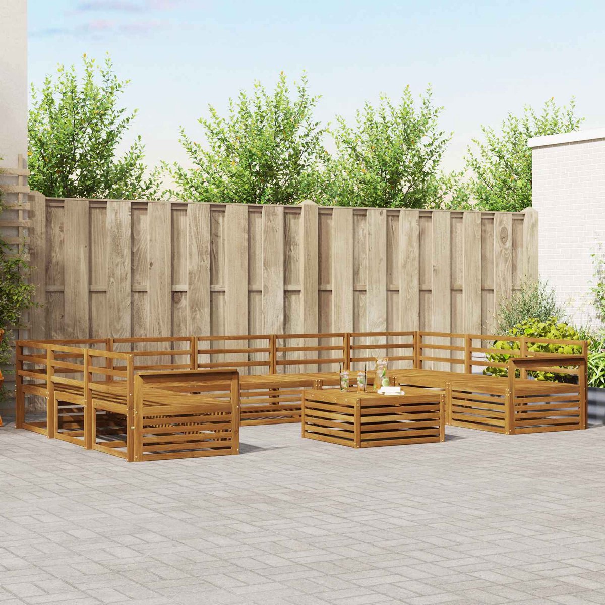 vidaXL Buiten - bank - set - 10 - st - 9-zits - Naturel - Massief - Acacia - Hout