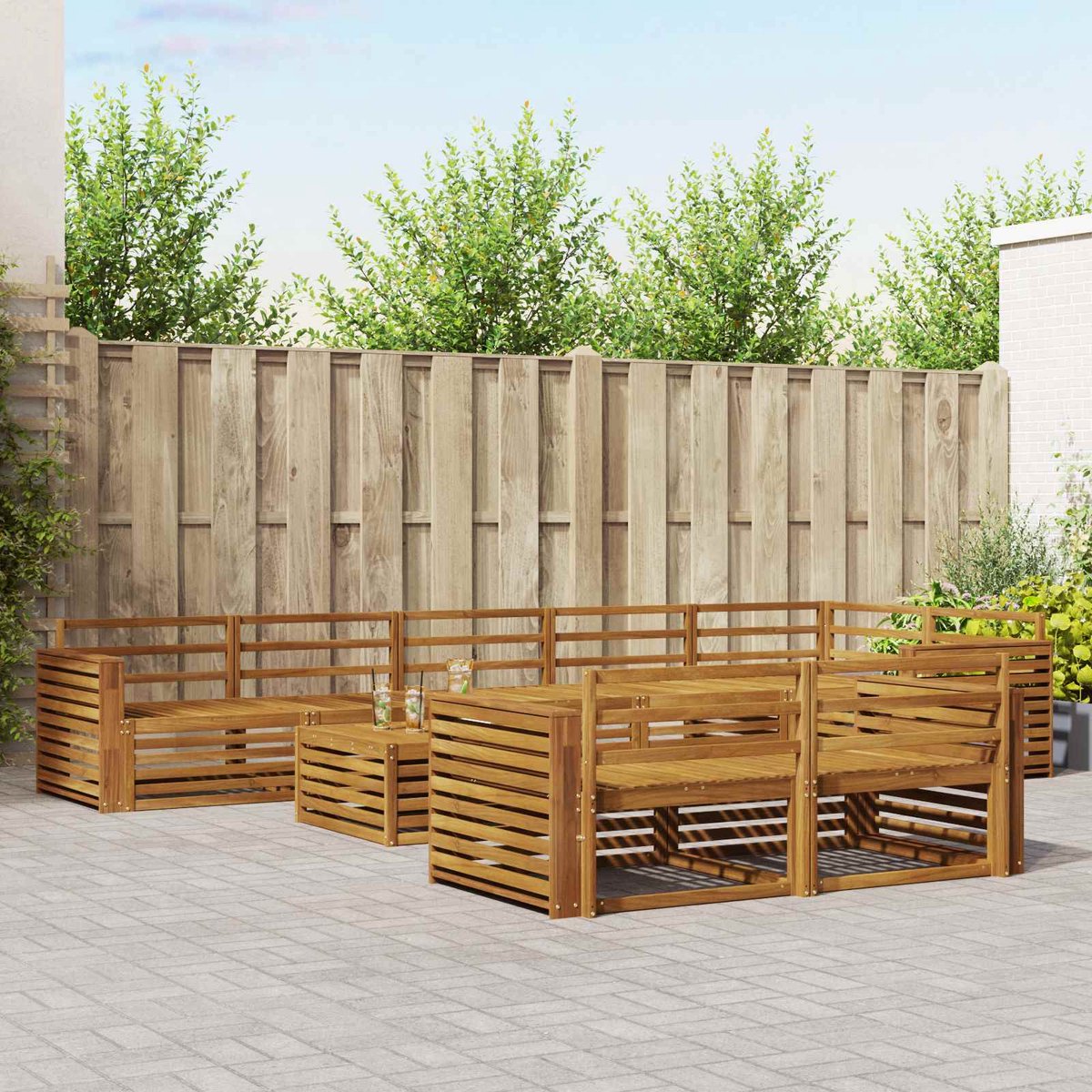 vidaXL Buiten - bank - set - 9 - st - Naturel - Massief - Acacia - Hout