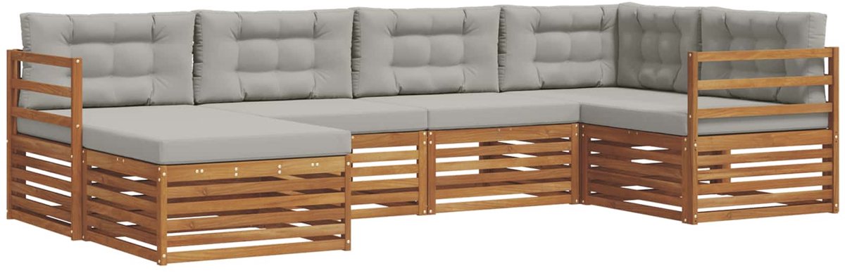 vidaXL Buiten - bank - set - 6 - st - 6-zits - Naturel - en - lichtgrijs Naturel en lichtgrijs