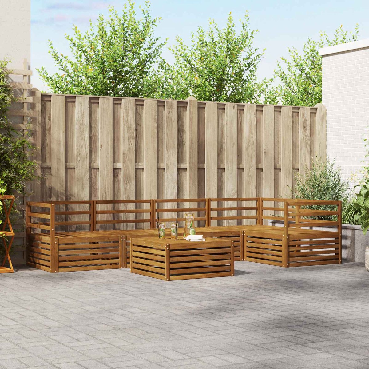 vidaXL Buiten - bank - set - 6 - st - 5-zits - Naturel - Massief - Acacia - Hout