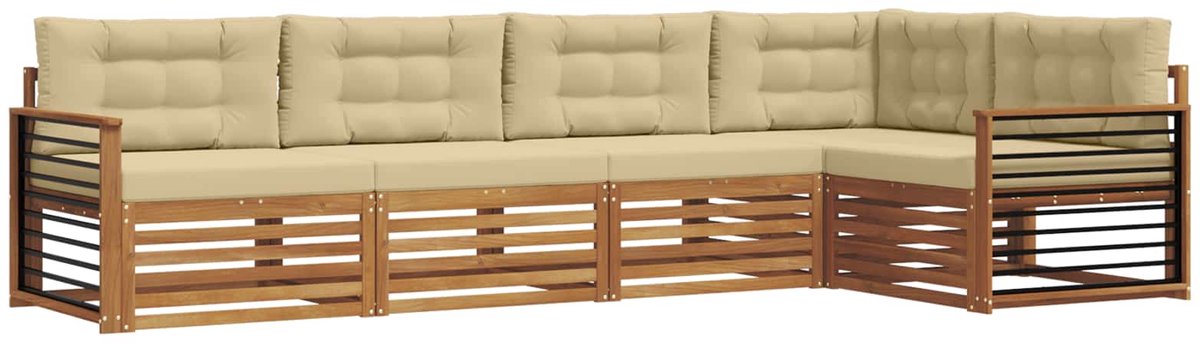 vidaXL Buiten - bank - set - 5 - st - Natuurlijk - en - Beige Natuurlijk en beige