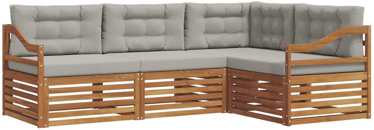 vidaXL Buiten - bank - set - 4 - st - 4-zits - Naturel - en - lichtgrijs Naturel en lichtgrijs