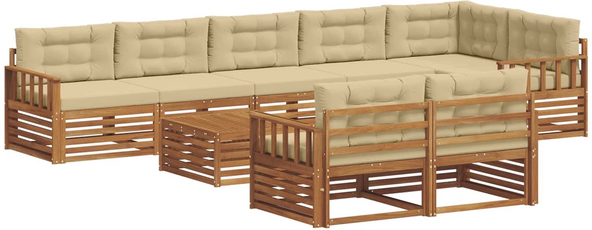 vidaXL Buiten - bank - set - 9 - st - Natuurlijk - en - Beige Natuurlijk en Beige