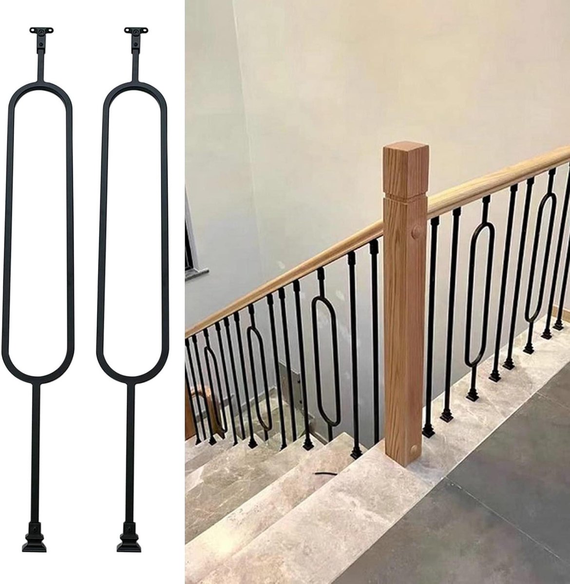 Binnentrapbalustrades, Vierkante holle ovale trapleuningen - Veiligheidsleuning for alle weersomstandigheden met schroefsets for verticale trappen(2 Pack,H 105cm/41.3 in)