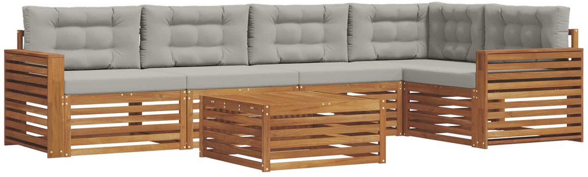 vidaXL Buiten - bank - set - 6 - st - 5-zits - Naturel - en - lichtgrijs Naturel en lichtgrijs