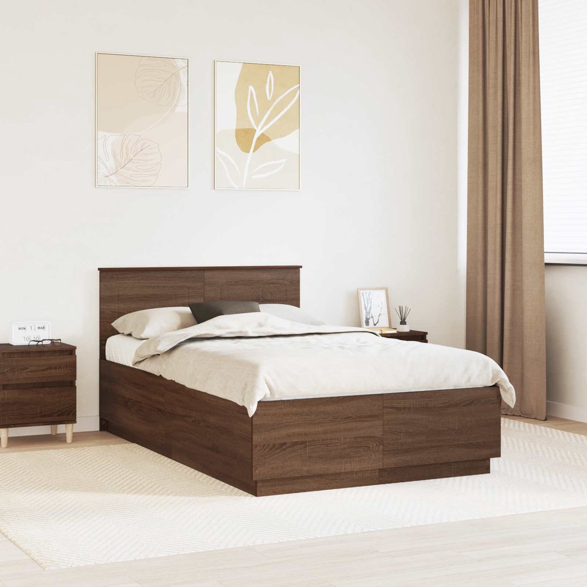vidaXL Bedframe - met - hoofdeinde - Bruin - Eiken - 120 - x - 190 - cm - Bewerkt - hout Bruin eiken