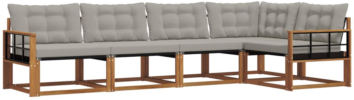 vidaXL Buiten - bank - set - 5 - st - 5-zits - Naturel - en - lichtgrijs Naturel en lichtgrijs