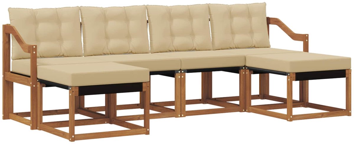 vidaXL Buiten - bank - set - 6 - st - 6-zits - Natuurlijk - en - Beige Natuurlijk en Beige