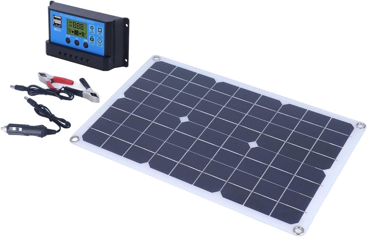 Zonne-energie Oplader - Draagbare Zonnekit - Accu Opladen - Monokristallijn Paneel - 54 x 29 cm - Zwart