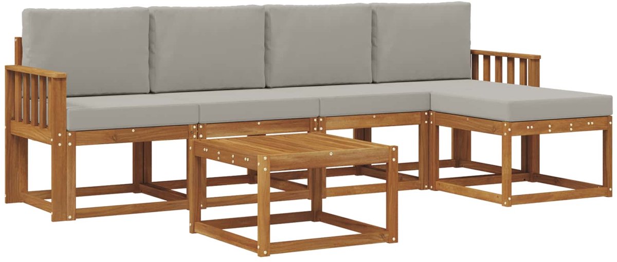 vidaXL Buiten - bank - set - 6 - st - 5-zits - Naturel - en - lichtgrijs Naturel en lichtgrijs