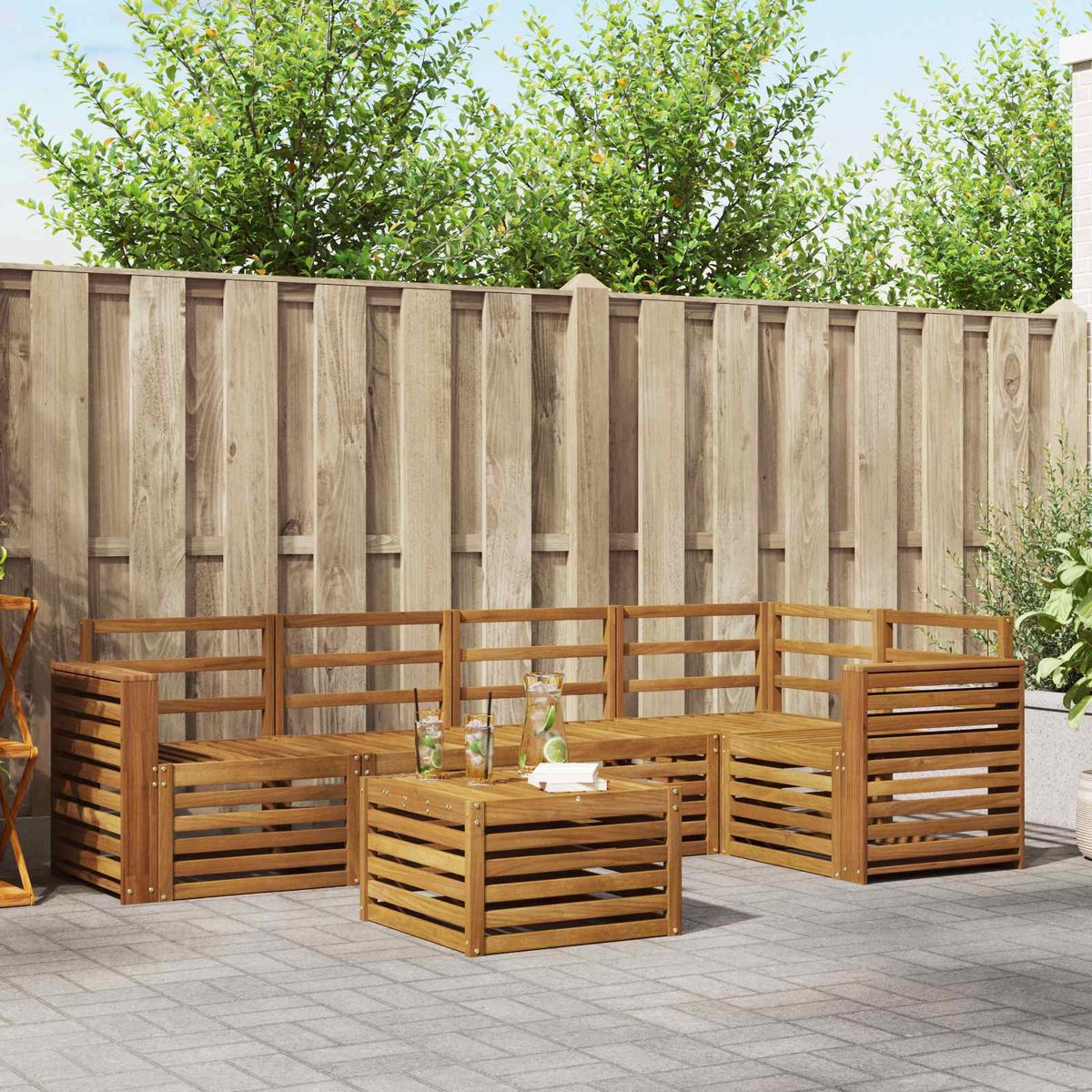 vidaXL Buiten - bank - set - 6 - st - 5-zits - Naturel - Massief - Acacia - Hout