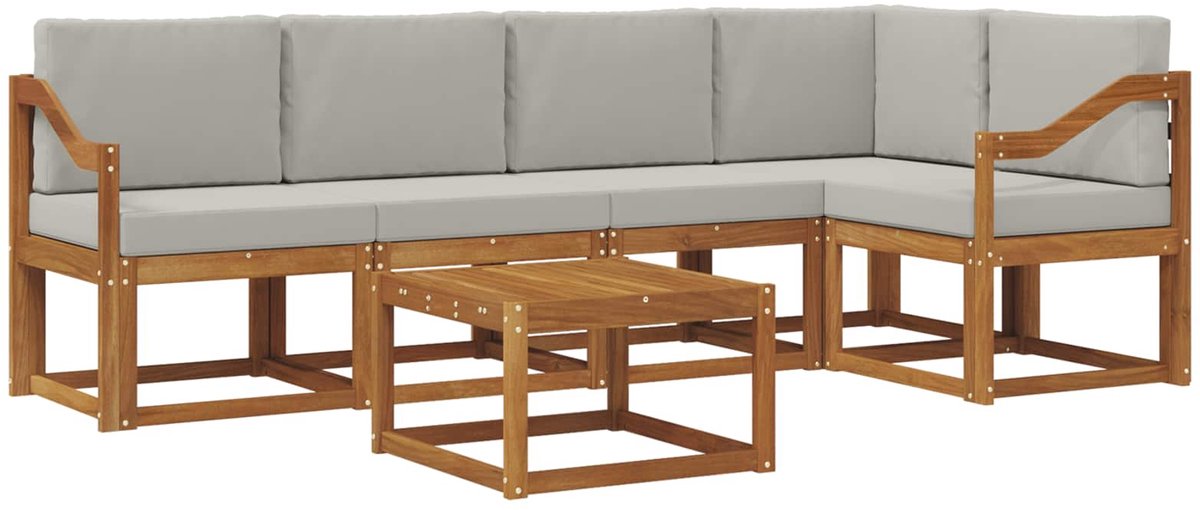 vidaXL Buiten - bank - set - 6 - st - 5-zits - Naturel - en - lichtgrijs Naturel en lichtgrijs