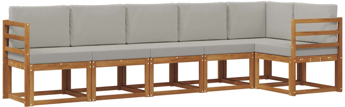 vidaXL Buiten - bank - set - 6 - st - 6-zits - Naturel - en - lichtgrijs Naturel en lichtgrijs