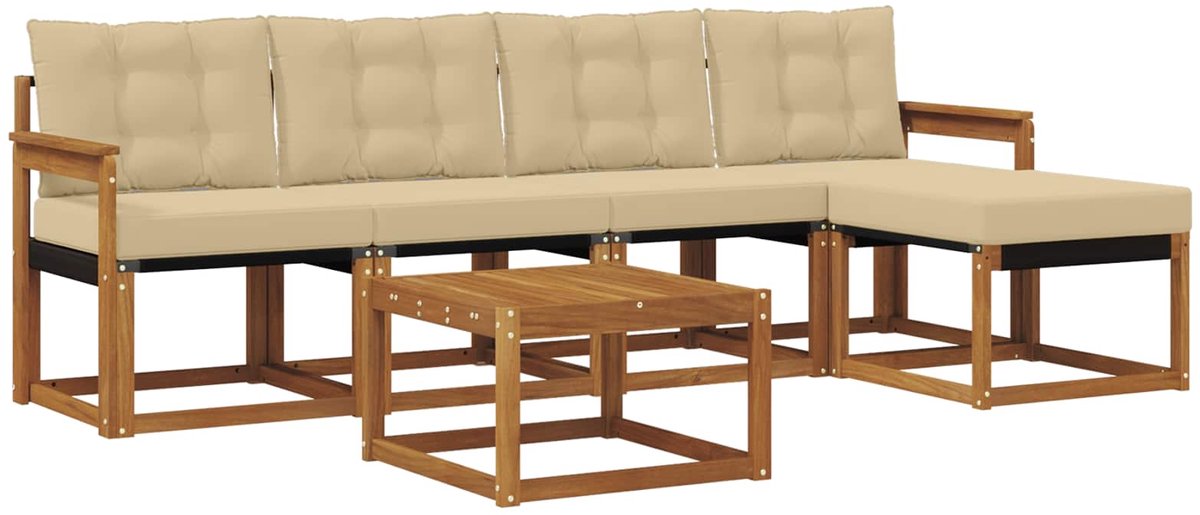 vidaXL Buiten - bank - set - 6 - st - 5-zits - Natuurlijk - en - Beige Natuurlijk en Beige