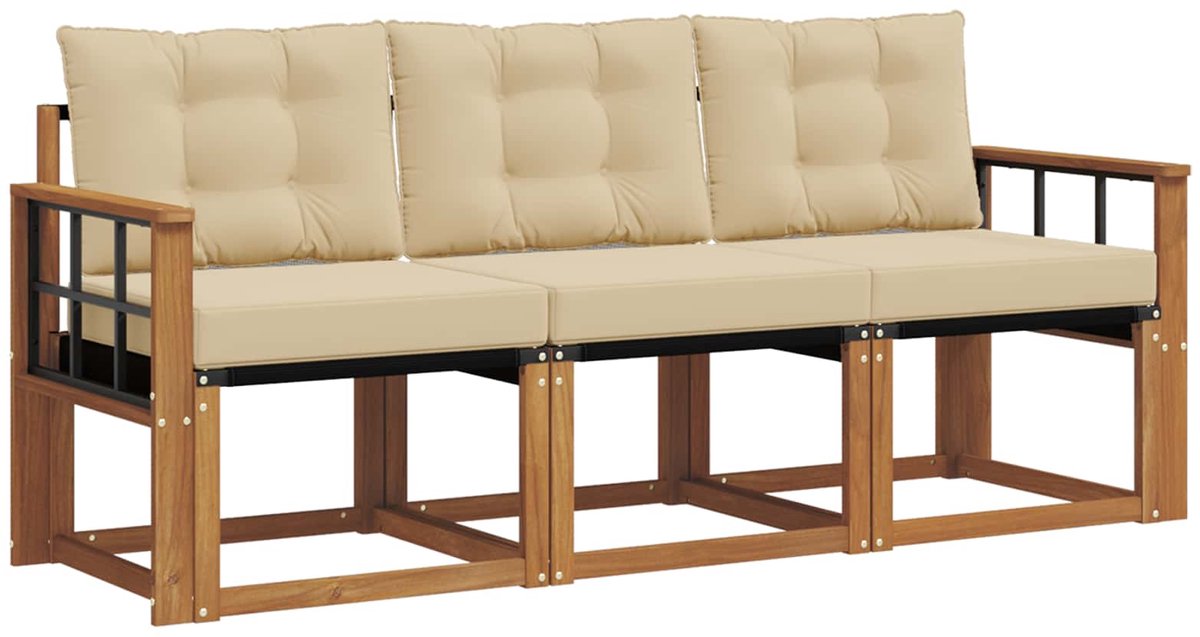vidaXL Buiten - bank - set - 3 - st - 3-zits - Natuurlijk - en - Beige Natuurlijk en Beige