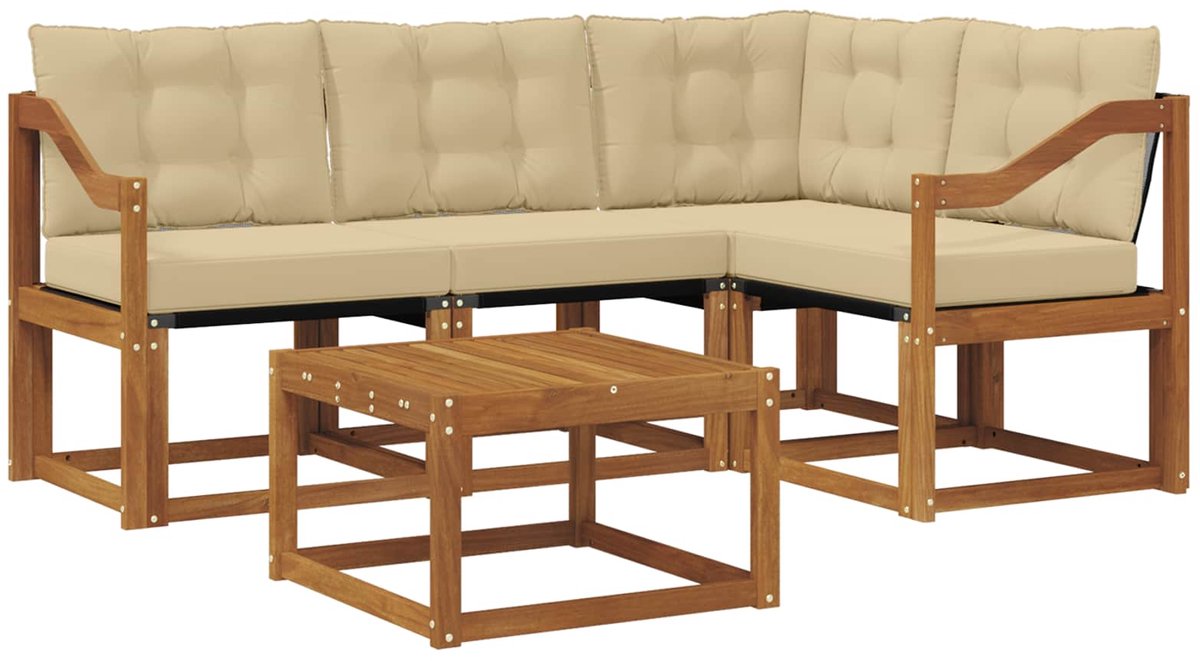 vidaXL Buiten - bank - set - 5 - st - 4-zits - Natuurlijk - en - Beige Natuurlijk en Beige
