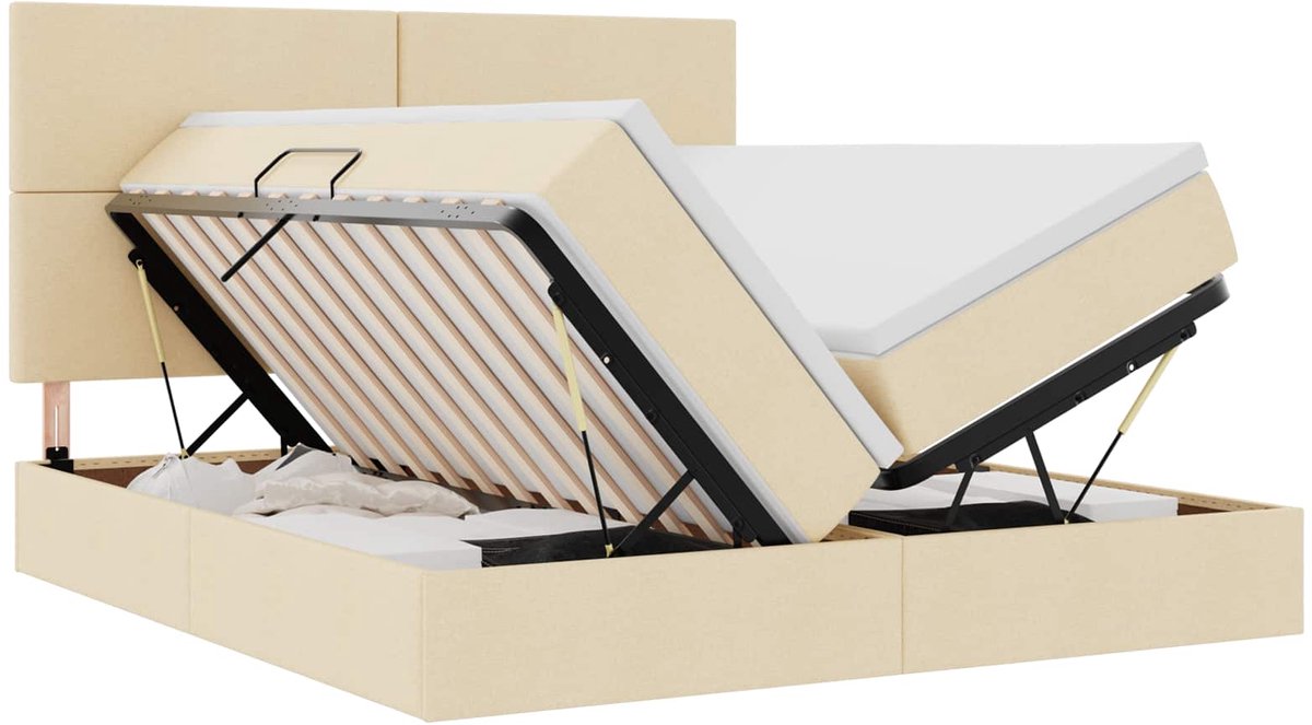 vidaXL LED - opbergbed - met - matras - Crème - 180 - x - 200 - cm - Stof